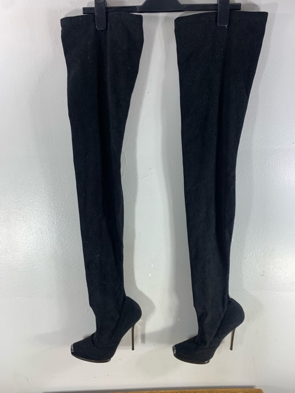 Stella McCartney stretch overthe knee thigh high platform metal toe cap stiletto